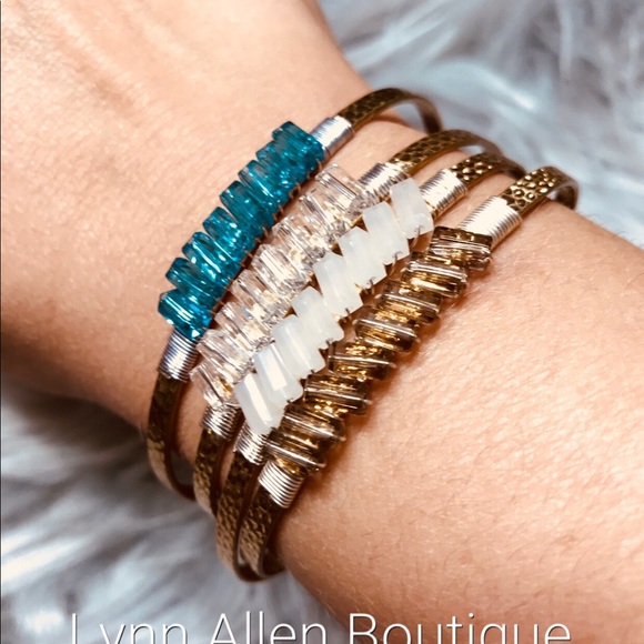 Bangle Bracelets. Copper tone with wire & beading - Picture 2 of 2